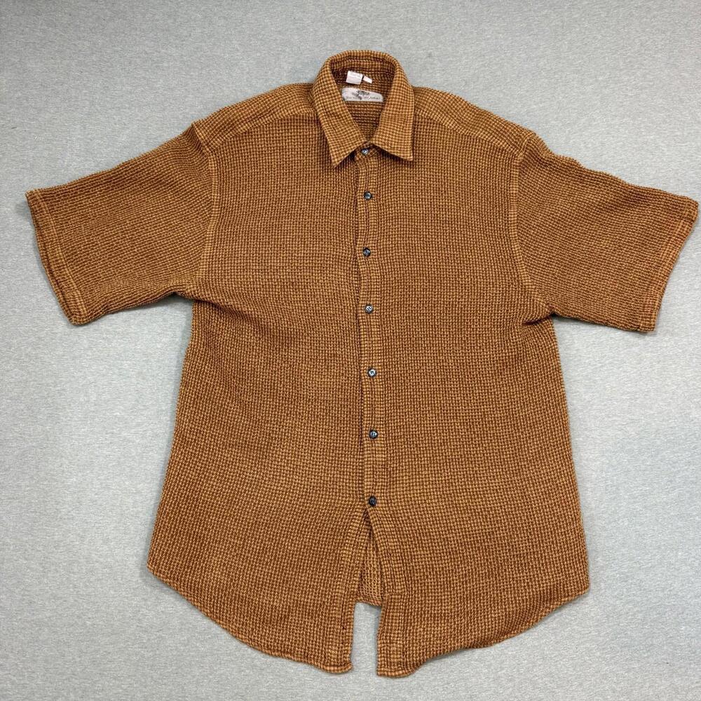 Territory Ahead Mens Shirt Large Waffle Grid Fall Orange Cottagecore Grandpa